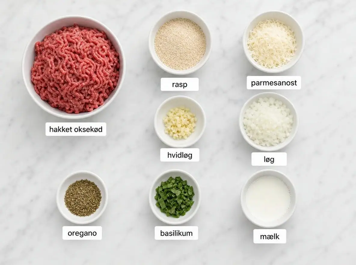 Ingredienser til Frikadeller uden æg