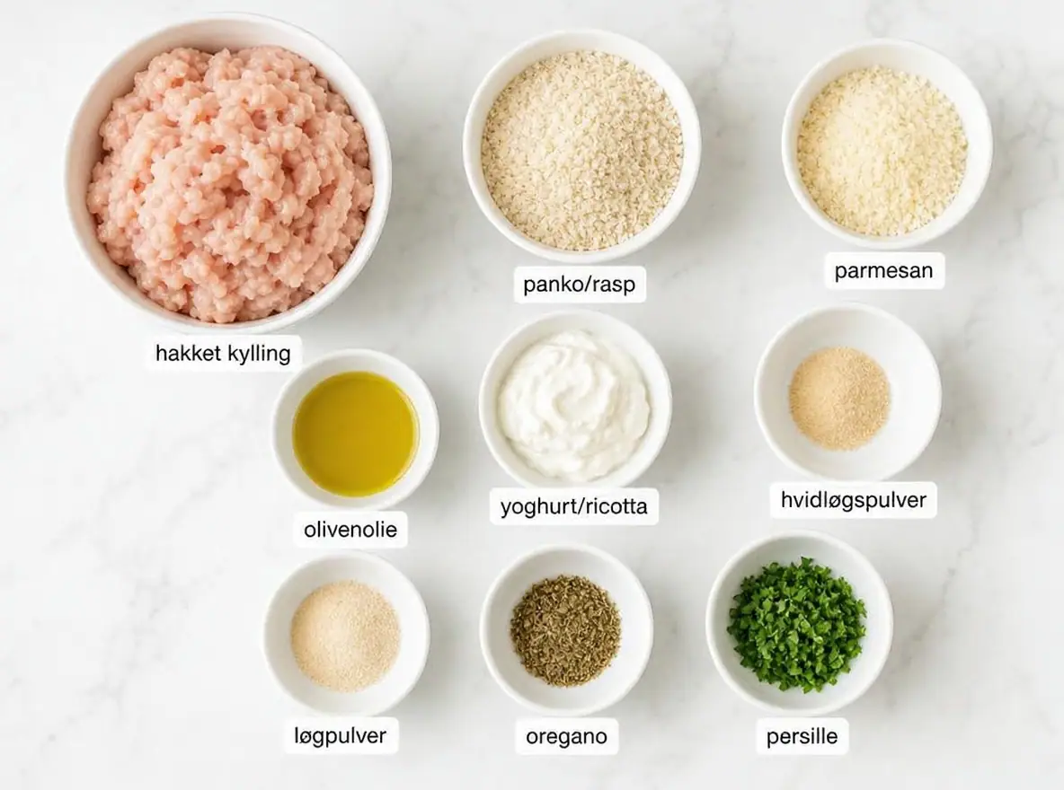 Ingredienser til Kyllingefrikadeller uden æg