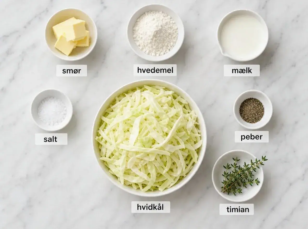 Ingredienser til Stuvet hvidkål uden fløde