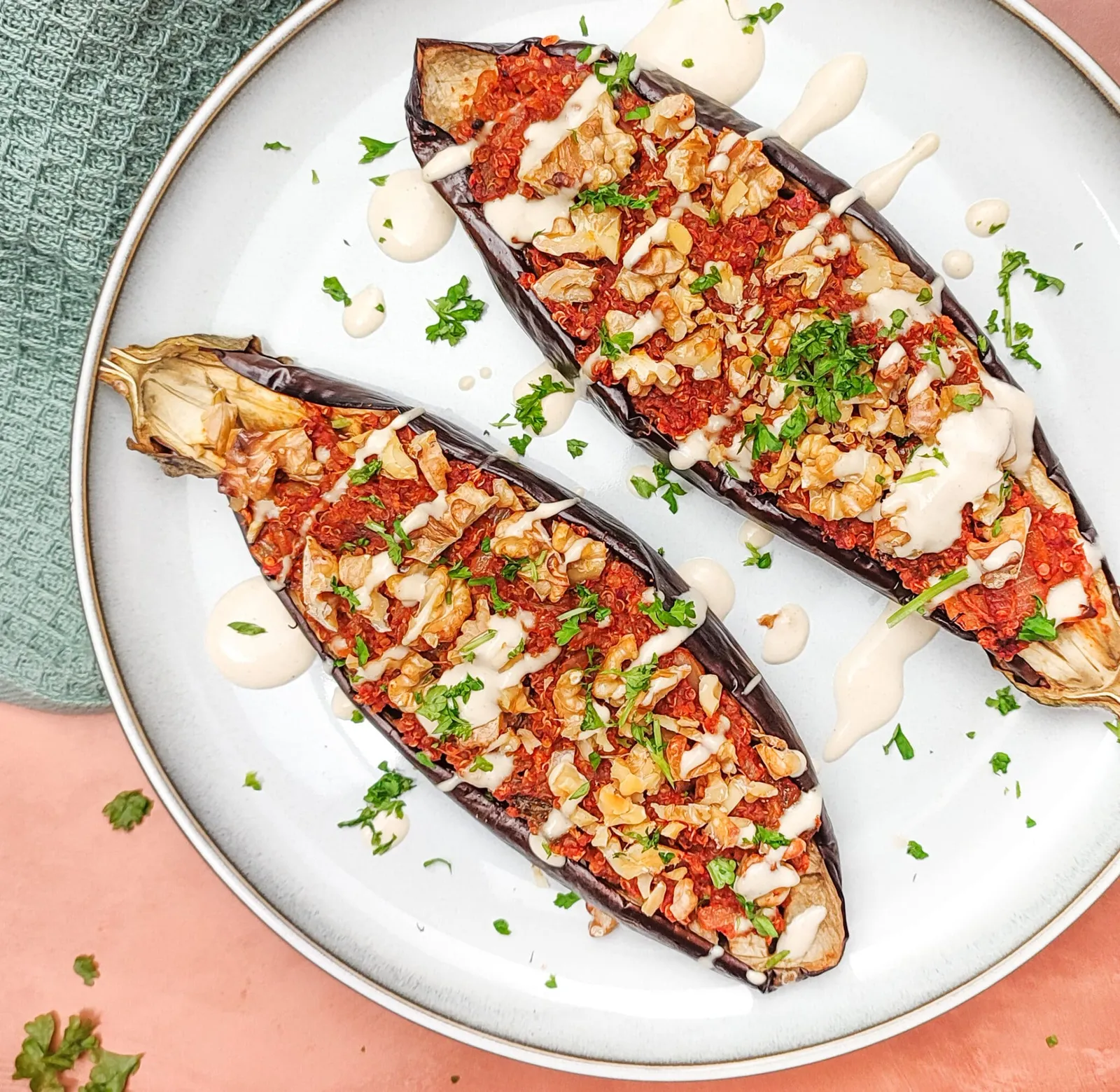 Fyldte auberginer med quinoa