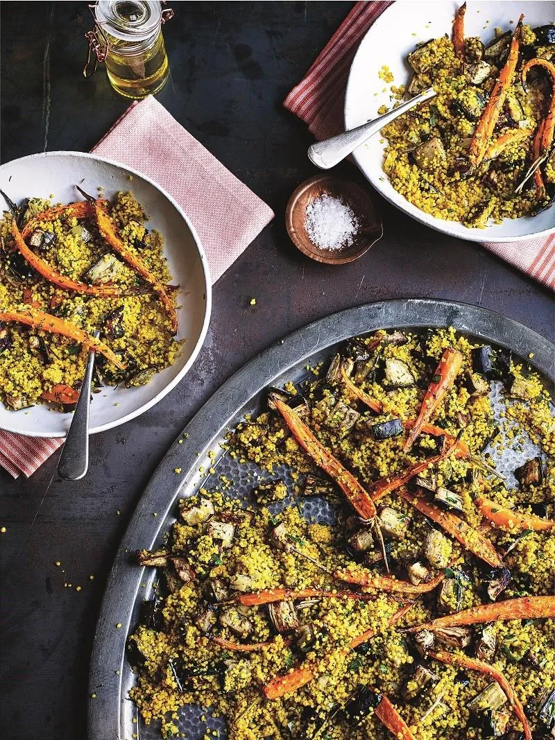 Couscous med ristet aubergine og gulerod