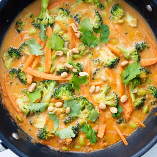 Vegetarisk panang med kokosmælk, peanut butter og rød karry